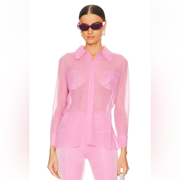 NWOT Norma Kamali Shirt with Faux Pockets in Candy Pink - Picture 1 of 10